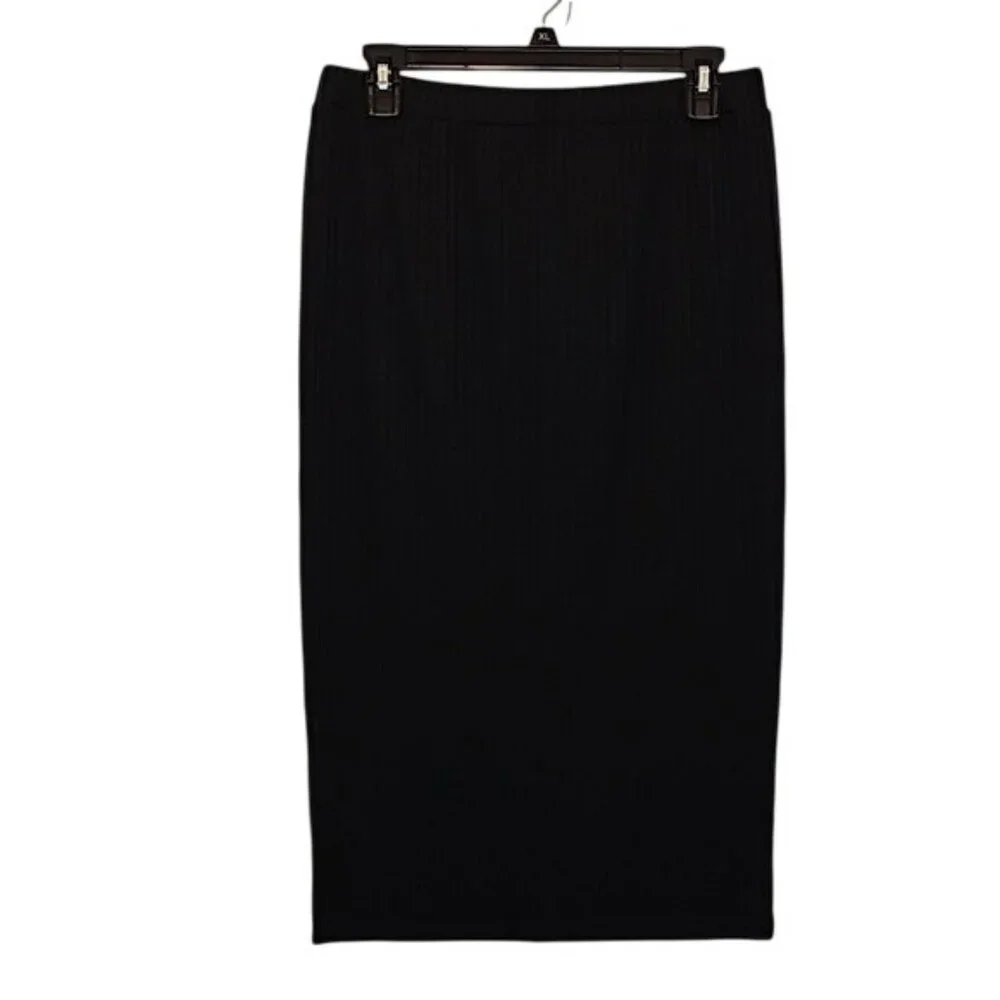 Avec Les Filles Ribbed Midi Skirt Medium New Black Designer Comfort Office